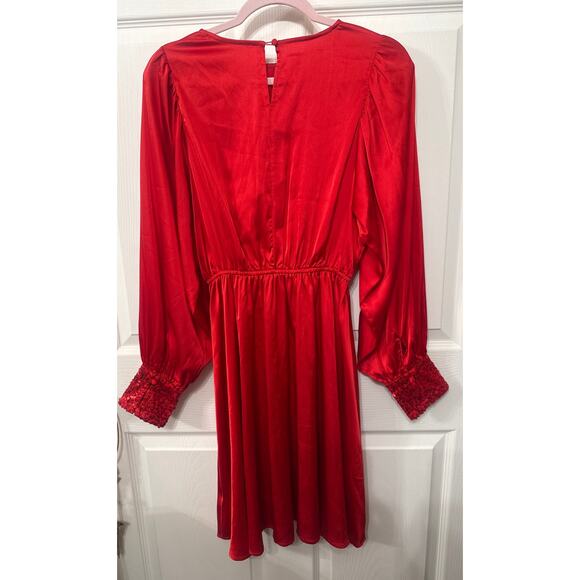Vine & Love Red Iva Satin Dress with Long Sleeve Sequin Cuffs, S - Picture 7 of 8